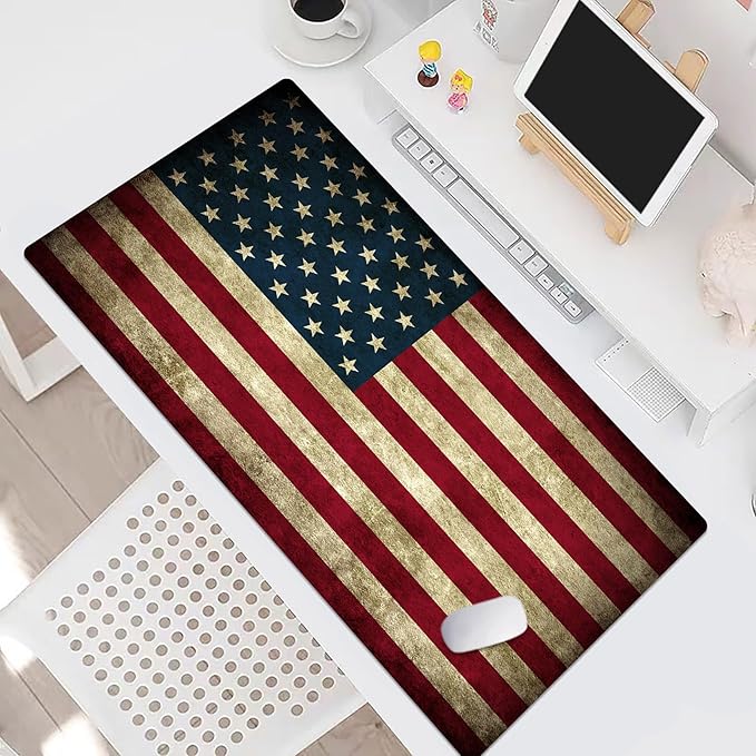 HVEST American Flag Mouse Pad, Vintage Desk Mat,XXL Large Mouse Pad for Computer Keyboard Laptop, Mousepad with Non-Slip Rubber Base and Stitched Edge for Game, Office, Home 31.5'' x 15.7''