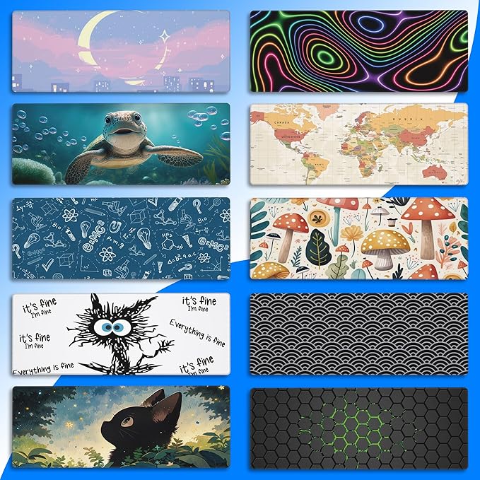 Desk Mat, Blue School Science Formula Extended Gaming Mouse Pad Large, 31.5"x11.8" Big Mouse Pad with Non-Slip Base and Stitched Edge, Long Computer Keyboard Mouse Mat for Home Office Work