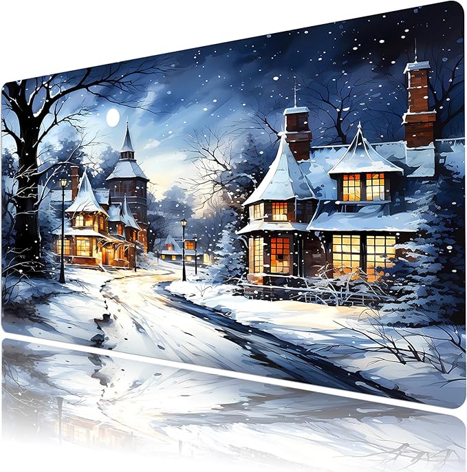 HVEST Winter Mouse Pad for Desk, Winter Snow Scene Desk Mat XL,Large Keyboard and Mouse Pad with Non-Slip Rubber Base and Stitched Edge for Game, Office, Home 31.5'' x 15.7''