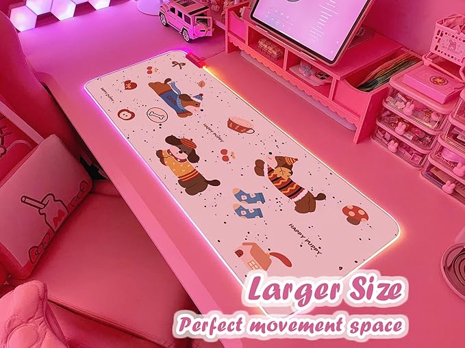 JMIYAV Pink RGB Gaming Mouse Pad 31.5x12 Inch PC XL Large Extended Glowing Led Light Up Desk Pad Non-Slip Rubber Base Computer Cute Mousepad Mat Desk Accessories Gaming Setup 33-1406