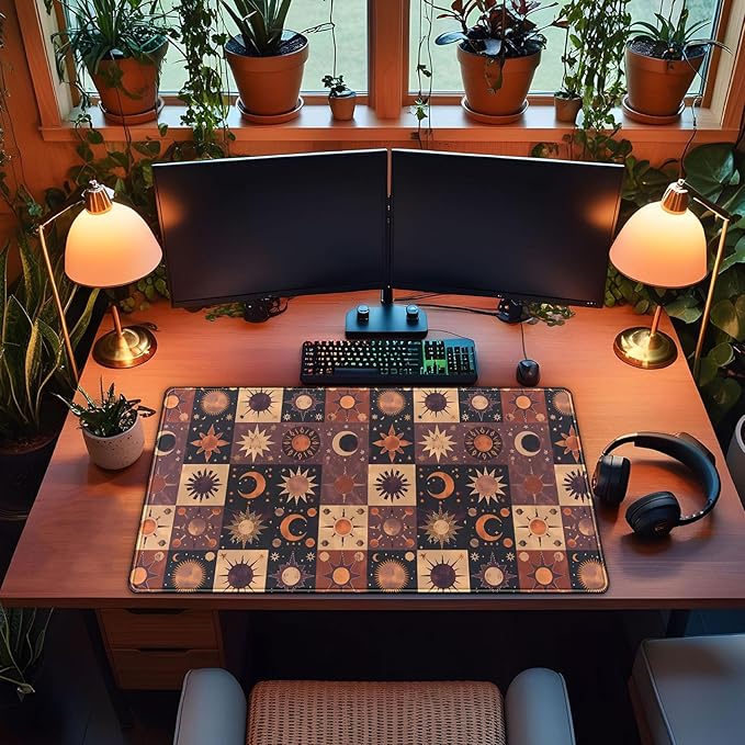 Cute Celestial Desk Mat Aesthetic Desk Pad Cottagecore Large Mouse Pad XXL 31.5''X15.7'' with Stitched Edges Gaming Mousepad Extended Keyboard Mouse Mat for Computer Laptop Gamers