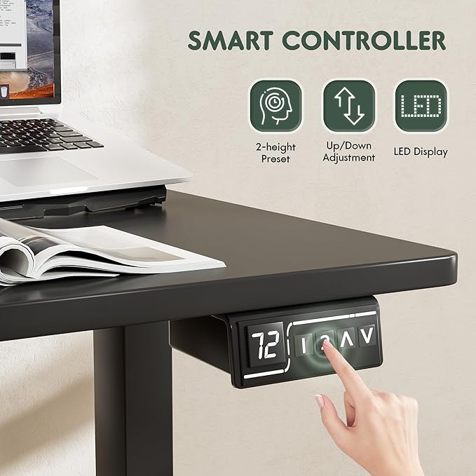 Furmax 63 x 48 Inch L Shaped Standing Desk with 2 Preset Heights, Electric Height Adjustable Computer Table, 2 Hooks & Feet Balance, Corner Sit Stand Desk for Home Office (Black, 63 x 48 Inch)