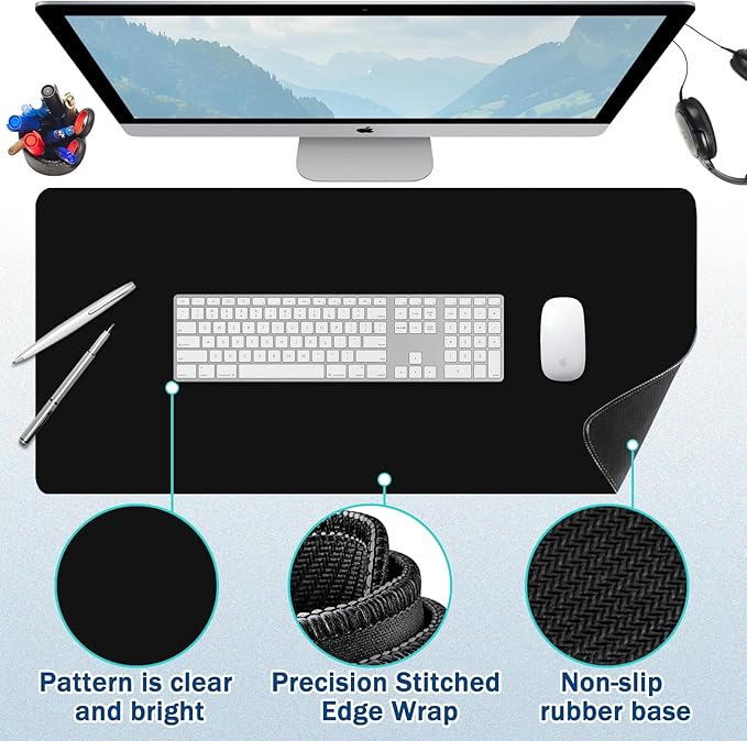 Mouse Pad Gaming - Desk Mat for Keyboard and Mouse - Black Large Mouse Pad for Desk, Mousepad (35.4" X 15.7") with Non-Slip Base, Desks Pad Mat for Gaming, Office and Home