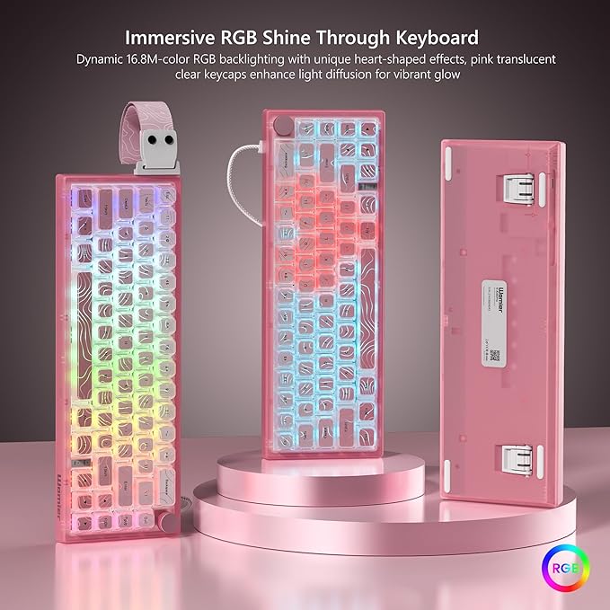 Womier 60% Percent Keyboard Pink Mechanical, QMK/VIA Creamy Gaming Keyboard Topographic, Hot Swappable Gasket Mount RGB Wired Key Board & Translucent Keycaps(VK66 PRO)