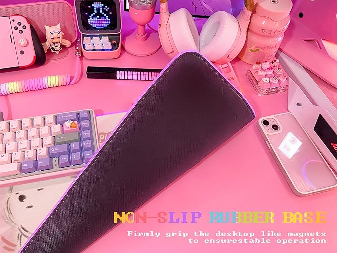 JMIYAV Pink RGB Gaming Mouse Pad 31.5x12 Inch PC XL Large Extended Glowing Led Light Up Desk Pad Non-Slip Rubber Base Computer Cute Mousepad Mat Desk Accessories Gaming Setup 60-0767