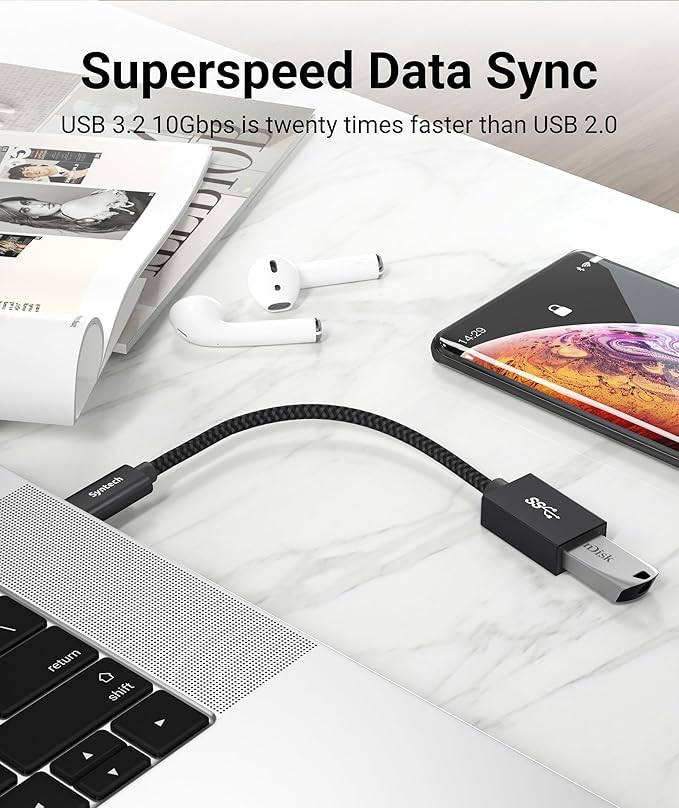 Syntech USB C to USB Adapter, 2 Pack USB C to USB 3, 10Gbps Type C, Thunderbolt 3 to USB Female Adapter OTG Cable Compatible with iPhone 17/16/15 Pro Max, iPad mini 6, MacBook Pro/Air/Neo, Black