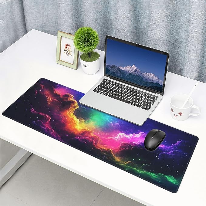 Colorful Clouds Desk Mat Large Gaming Mouse Pad Colorful Clouds Extended Mousepad Big in Laptop Computer Mouse Keyboard Mat for Office Desk Decor 31.5x12 in