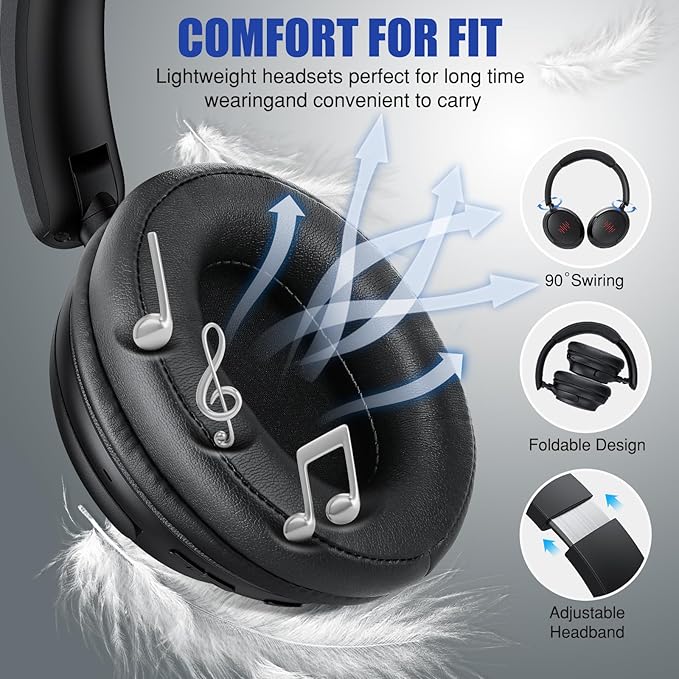ANC Wireless Headphones with Case, Active Noise Canceling Over Ear Bluetooth Headset with Mic, Deep Bass Lightweight Cordless Headphone for iPhone 17 Air 16 Pro Max S26 S25 Travel Home Office TV