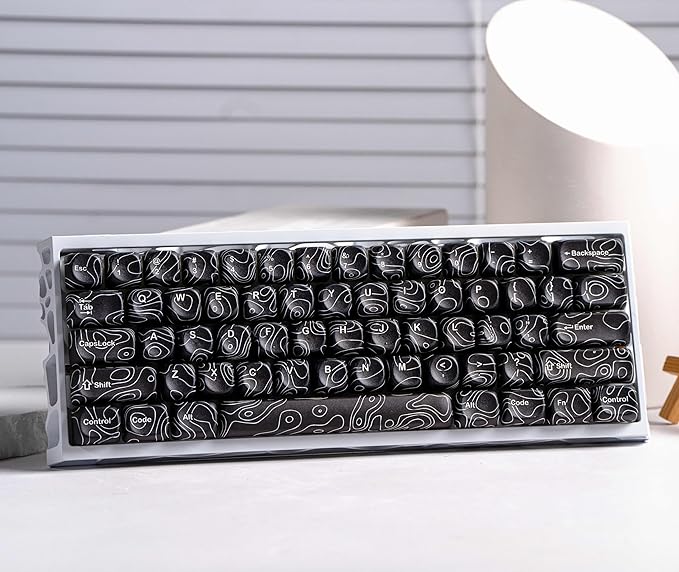 dagaladoo Black Topographic Keycaps Set,MOA Profile PBT Key caps100 Percent,Dye-Sub 129-key Custom Keyboard Keycap for 100% 75% 65% 60% TKL US Layout Mechanical Keyboard