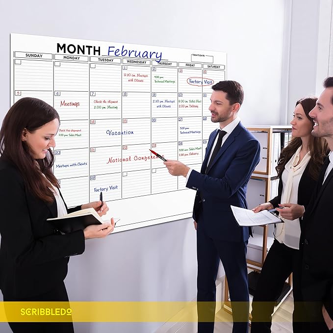 Large 36"x48" White Board Calendar Blank Dry Erase Calendar for Wall Big Dry Erase Wall Calendar Monthly Large Wall Calendar Dry Erase Board Planner Includes 6 Markers Eraser Push Pins & Mounting Tape