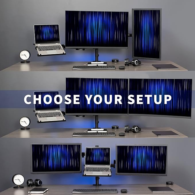VIVO Dual Monitor + Laptop Mount for 13 to 27 inch Screens and 10 to 15.6 inch Laptops, Triple Screen Viewing, Articulating Arms, Black, STAND-V013L