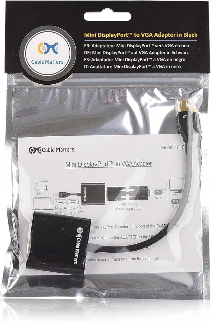 Cable Matters Mini DisplayPort to VGA Adapter (Mini DP to VGA) in Black - Thunderbolt and Thunderbolt 2 Port Compatible