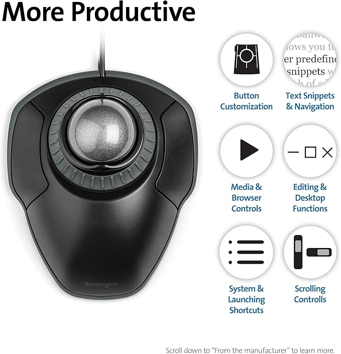 Kensington Orbit Trackball Mouse with Scroll Ring (K75327WW), Black-Grey