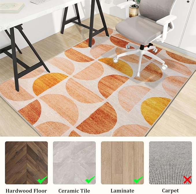 Office Chair Mat for Hardwood Floor, 48"x36" Easy Glide Computer Desk Mat Protector for Rolling Chair Under Desk Rug Nonslip Backing, Machine Wash (Modern)