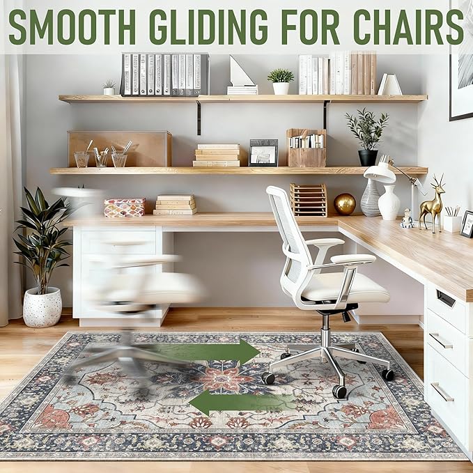 36"x48" Office Chair Mat for Hardwood, Under Desk Chair Mat for Home Office, Anti-Slip Office Rugs for Rolling Chairs, Floor Protector Washable Rugs Orange Multi