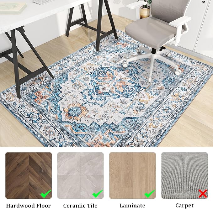 chakme Office Chair Mat for Hardwood Floor, 48"x36" Easy Glide Computer Desk Mat Protector for Rolling Chair Under Desk Rug Nonslip Backing, Machine Wash, (Boho)