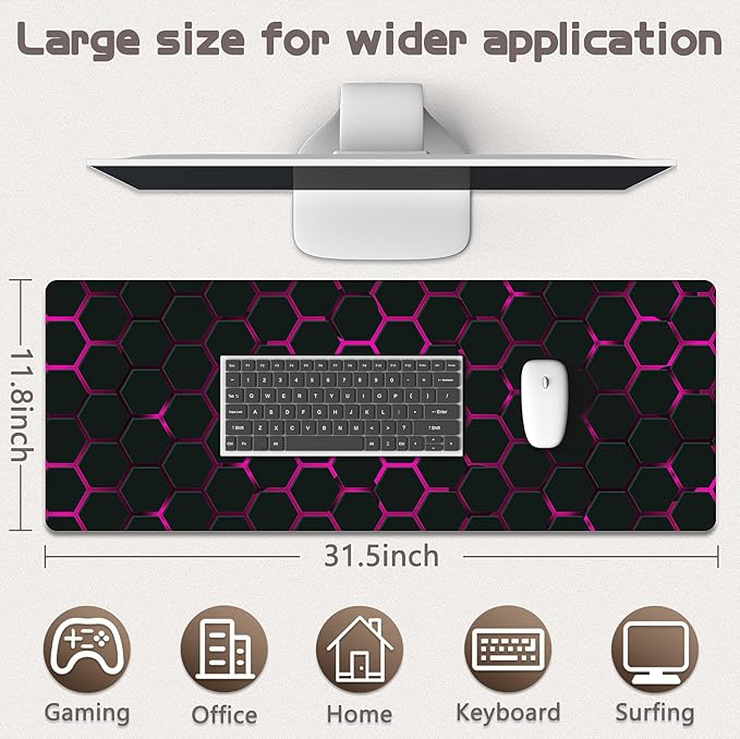 Gaming Mouse Pad - (31.5"×11.8") Honeycomb Large Mouse Pads for Desk - Desk Mat for Keyboard and Mouse with Non-Slip Base, Desks Pad Matfor Game/Office & Home