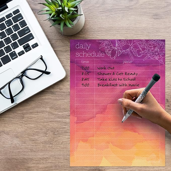 Dry Erase Daily Schedule Planner Sticker Decal by Glassboard Studio | Removable & Reusable | Magnetic Fine-Tip Marker Included (9 x 12 inches, Peony)
