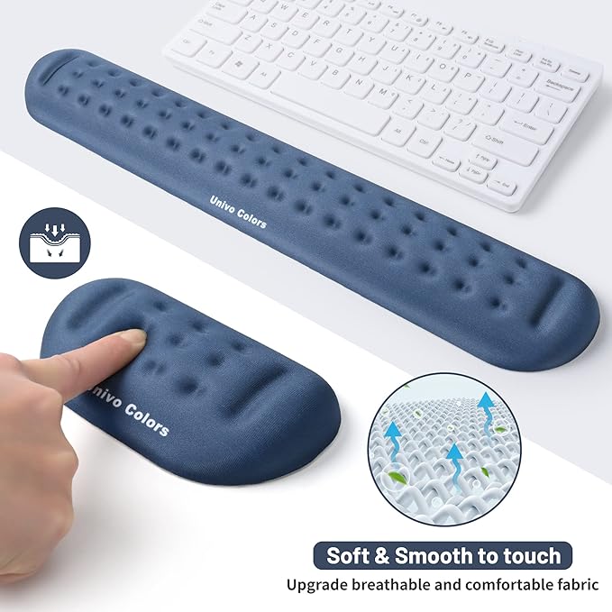 UnivoColors Navy Keyboard Wrist Support and Mouse Wrist Rest Set, Made of Memory Foam Soft Gel, Ergonomic Pad for Computer, Laptop, Mouse, Office, Gaming
