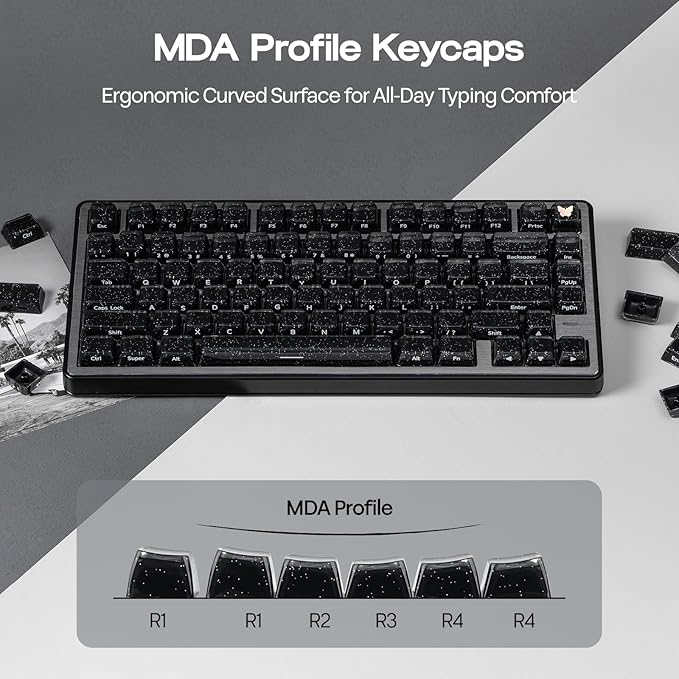 EPOMAKER Lusterfly Jelly Keycaps Set - 123 Keys Double-Shot Laser Engraved, MDA Profile, ABS+PC, Non-Shine-Through, MX-Compatible for 61/68/84/87/98/100/104-Key Mechanical Keyboard (Black)