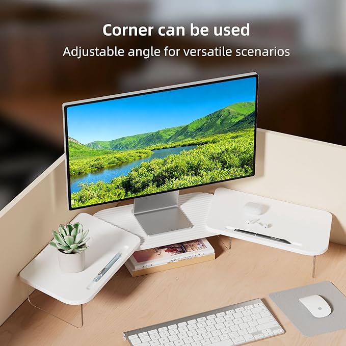 LED Dual Monitor Stand Riser for 2 Monitors,Office Desktop Wooden Stand Adjustable Length and Angle 3 Shelf,Extra Long Multifunctional Stand up to 39.3" for Computer,Laptop,TV,White