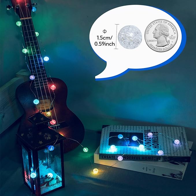 Globe String Lights for Bedroom,Crystal Crackle Small Ball Lights for Classroom,17 Vibrant Color 10FT 30 LED USB Operated with Remote Fairy Light for Indoor,Outdoor,Wedding,Christmas,Party,RGB