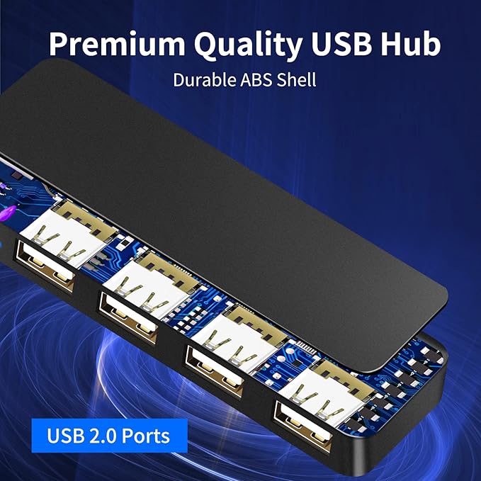Herfair USB Hub Splitter USB Port Extender 1 to 4 Multiport Adapter Expander for Laptop, MacBook, Computer, Xbox, Console, Flash Drive, HDD, Printer, Camera, Keyboard, Mouse, More