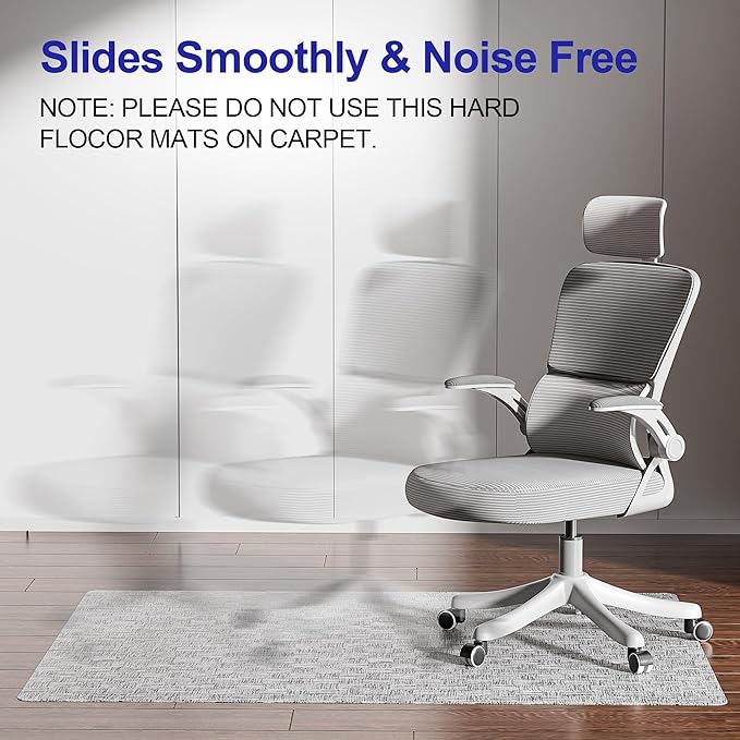 Delamu Office Chair Mat for Hardwood Floor, Non-Slip PVC Woven Computer Desk Chair Mat, 35"×47" Heavy Duty Hard Floor Protector for Rolling Chairs, Light Gray, Not for Carpet