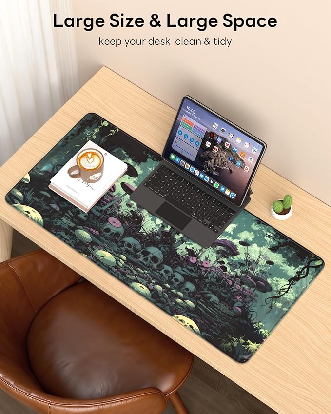 XL Gaming Mouse Pad, 31.5x15.7'' Large Desk Mat with Anti-Slip Rubber Base & Stitched Edges for Gaming, Office, Home, Gloomy Cemetery