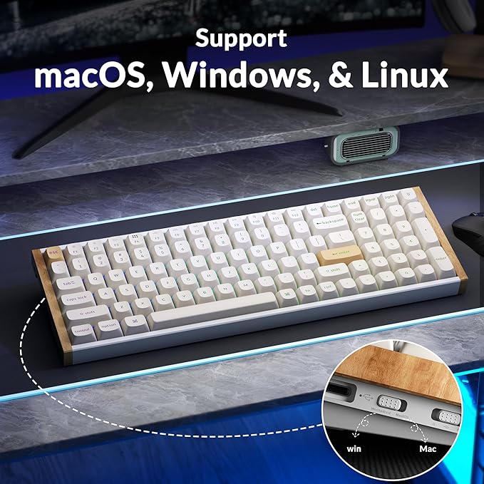 Keychron K4 HE – 96% Compact Hall Effect Wireless Mechanical Keyboard with Number Pad, Magnetic Switch, Rapid Trigger, Custom RGB, QMK/VIA, 2.4GHz/BT5.2/Wired, for Mac/Windows/Linux, Wood Frame, White