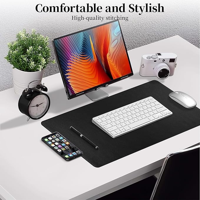 Black Leather Desk Mat Large Mouse Pad, Waterproof Desk Pad for Keyboard and Mouse, Non-Slip Computer Desk Protector, Smooth Mouse Movement Desk Mat for Home and Office(23.6"×13.8")