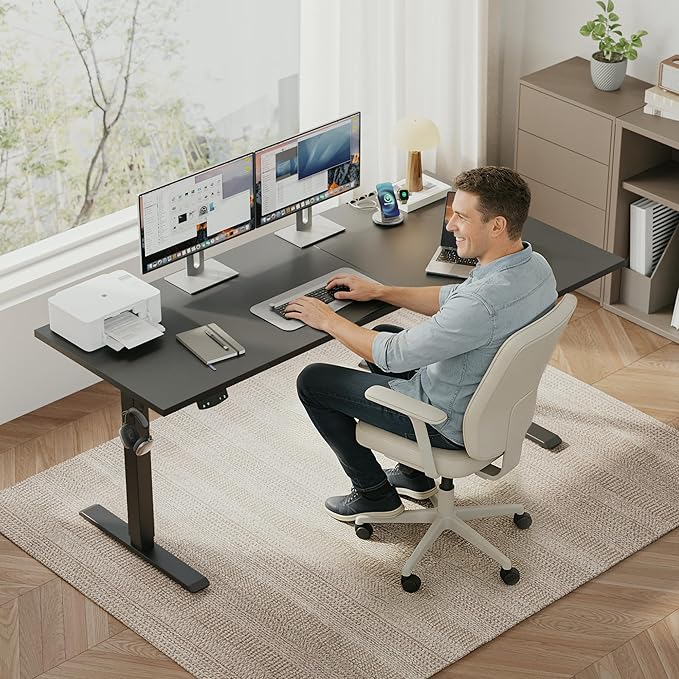 Klicelor 55 Inch L Shaped Standing Desk, Adjustable Height Corner Desk for Home Office Workstation, Sit Stand Desk with Two-Piece Desktop, Black