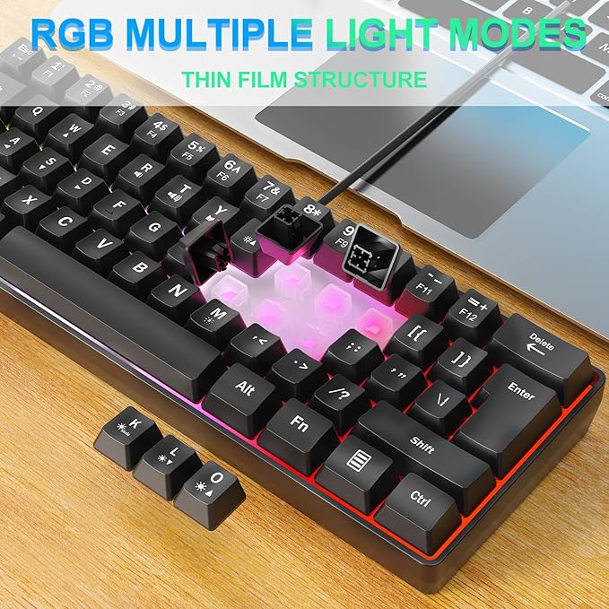 Wired RGB Gaming Membrance Keyboard. 60 Percent Mini Creamy LED Computer Keyboard .Small Ergonomic Clicky Teclado with ABS Backlit Unreplaceable Keycaps. (White Case + Blue Keycaps)
