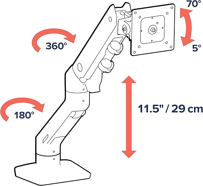 Ergotron – HX Premium Heavy Duty Monitor Arm, Single Monitor VESA Desk Mount – for Flat or Slight Curved Ultrawide Monitors Up to 49 inches, 20 to 42 lbs – Standard Pivot, White