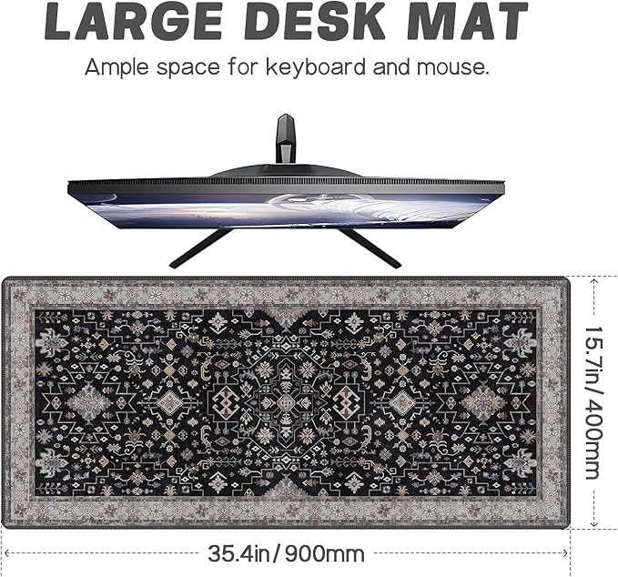 Baziabbo Black Desk Mat,XXL Extended Large Mouse Pad,Gaming Mousepad with Stitched Edge,Non-Slip Rubber Base Keyboard Desk Pad for Home Office Study Game (Black)