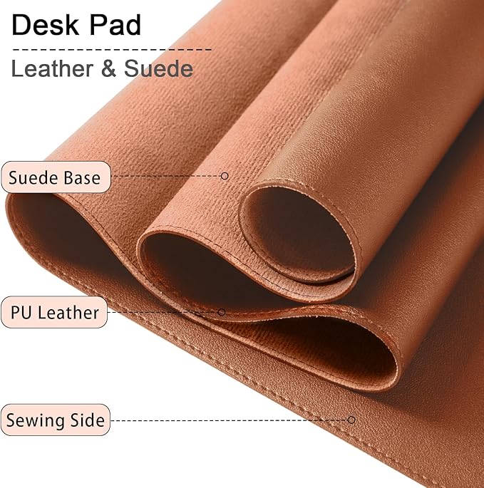 Large Desk Mat 35.4" x 17", PU Leather Desk Pad Protector, Non-Slip Large Mouse Pad for Desk, Waterproof Computer Desk Mat, Office Desk Pad for Keyboard Mouse (Russet Brown)