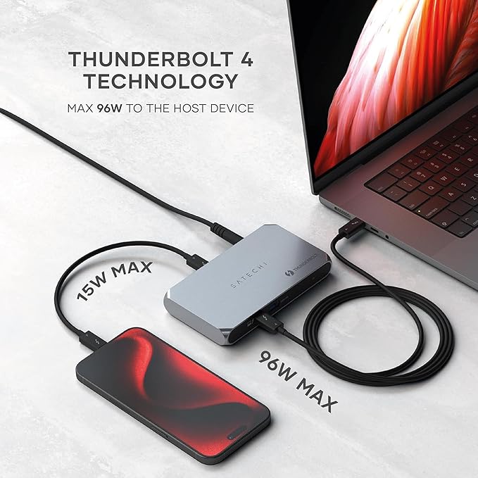Satechi Thunderbolt 4 Dock Slim Hub Pro, USB C 100W Charging, Single 8K or Dual 4K Display, 4 Thunderbolt 4 Ports, USB 3.2 Gen2, for Mac/Windows, MacBook Air/Pro M5/M4, Dell, Surface, Lenovo