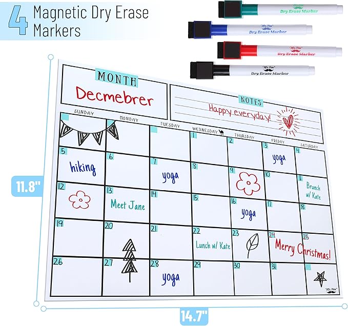 Mr. Pen- Dry Erase Calendar for Fridge, Magnetic, 14.7 x 11.8, Magnetic Calendar with 4 Dry Erase Markers