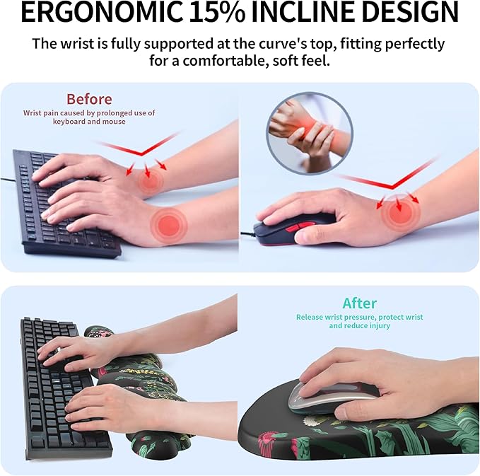 Ergonomic Mouse pad and Keyboard Wrist Rest,2 in1 Cloud Keyboard Wrist Rest+Cloud Mouse Pad, Non-Slip Wrist Rest for Computer Keyboard, Made Easy Typing & Relieve Wrist Pain Flower