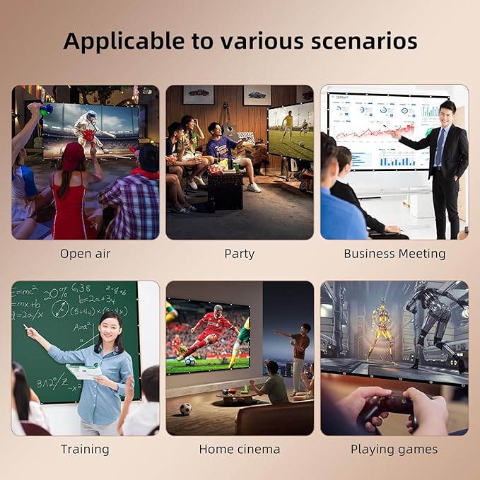 100inch Projector Screen Indoor Outdoor - Salange White Projection Screen 4K 3D HD,16:9, Foldable Wrinkle-Free and Double Sided Screen for Outside, Home, Backyard, Classroom (100 inch)