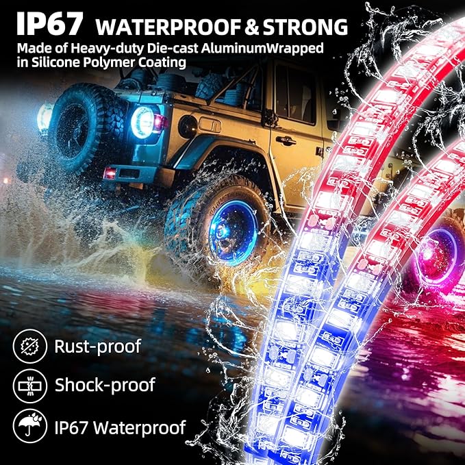 Tavaray 4PCS 14" RGB LED Wheel Ring Lights with APP & Remote Control, 178+DIY Dynamic Modes w/Turn Signal Braking and Reverse Function, IP67 Waterproof Wheel Lights for Trucks Pickups Cars Offroad
