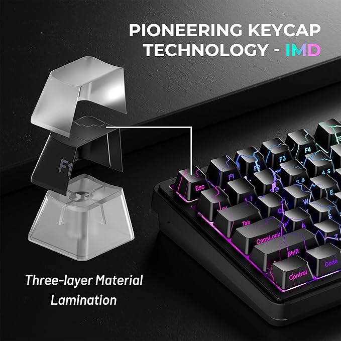 HITIME x XVX Lightning Keycaps 60 75 100 Percent - Shine Through Keycaps w/IMD Tech, for Mechanical Keyboards, Full 118 Key Set, OEM Profile, Lines Backlit, Side Printed - Black