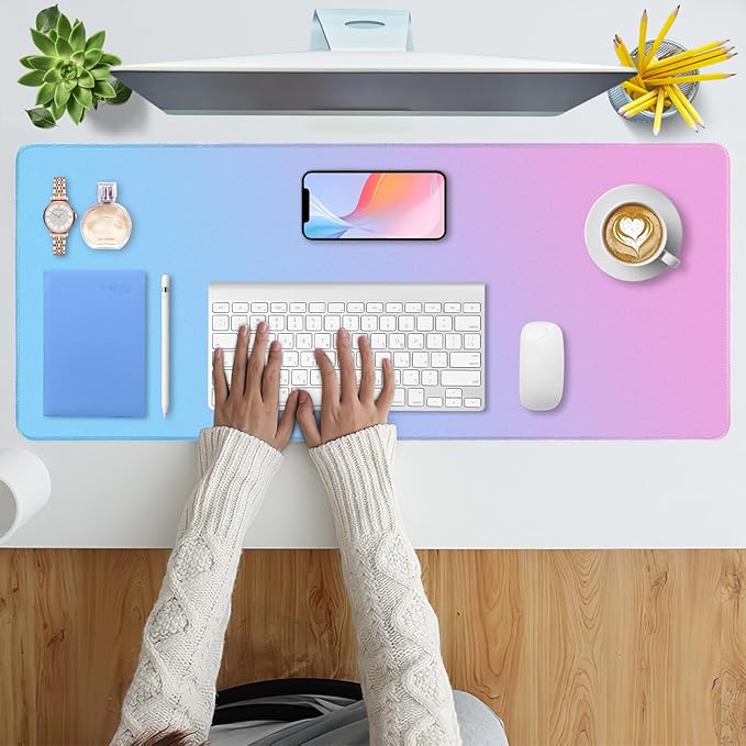Bloss Pink Desk Mat, Non-Slip Desk Pad Mat, Large Mouse Pad for Keyboard and Mouse, Mousepad with Stitched Edges, Keyboard Pad for Gamer, Office(35.4×15.7 Inches)