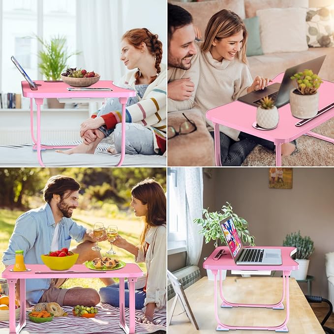 Fayquaze Lap Laptop Desk, Portable Foldable Laptop Bed Table with Storage Drawer and Cup Holder, Lap Desk Lap Bed Stand Tray Table Serving Tray for Eating, Reading and Working