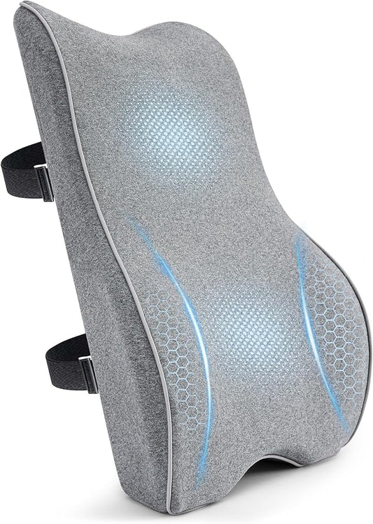 Lumbar Support Pillow for Office Chair, Back Support Pillow with Memory Foam, Relieves Back Pain, Removable Washable Cover & Adjustable Strap, for Car/Gaming Chair,Gift-Grey
