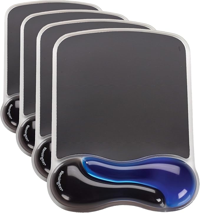 Kensington Duo Gel Mouse Pad with Wrist Rest,Ergonomic Wrist Support for Pain Relief,Comfortable Non-Skid Gel Pad for Computer,Laptop,Office & Home 9.6" x 7.6",Blue K62401AM,(Pack of 4)