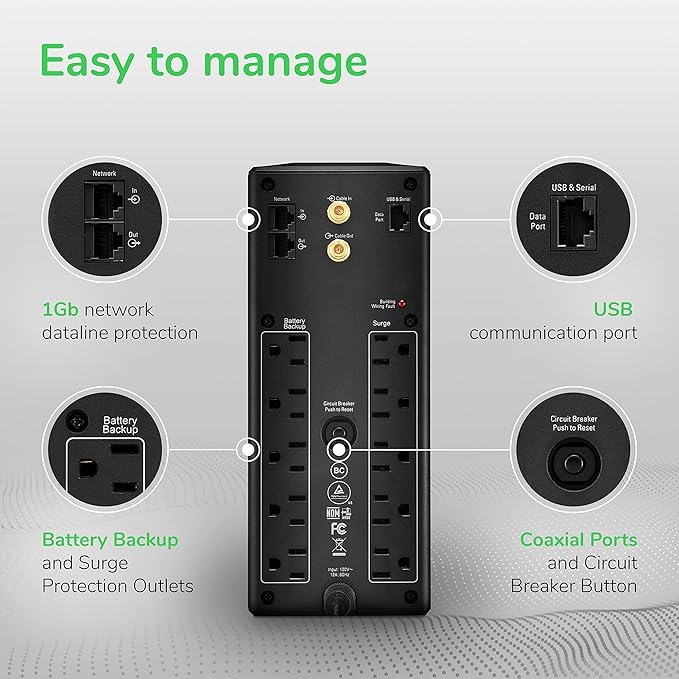 APC UPS Back-UPS Pro 1500VA UPS, 900W Battery Backup & Surge Protector, AVR, 10 Outlets (NEMA 5-15R), LCD, BX1500M Uninterruptible Power Supply for Computers, Wi-Fi Routers, Home Office Electronics