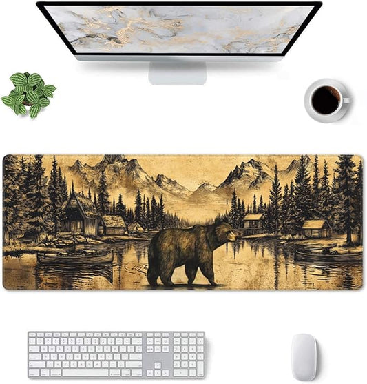 Vintage Bear Desk Mat Large Gaming Mouse Pad Bear Extended Mousepad Big in Laptop Computer Mouse Keyboard Mat for Office Desk Decor 31.5x12 in