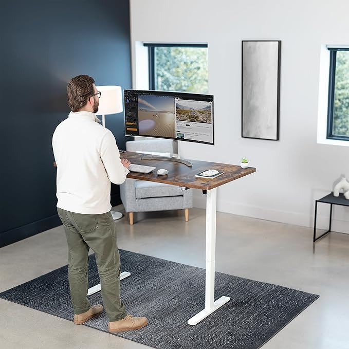 VIVO Electric 60 x 30 inch Stand Up Desk, Height Adjustable, Rustic Vintage Brown Top White Frame, Home and Office Furniture Sets, DESK-KIT-0W6N