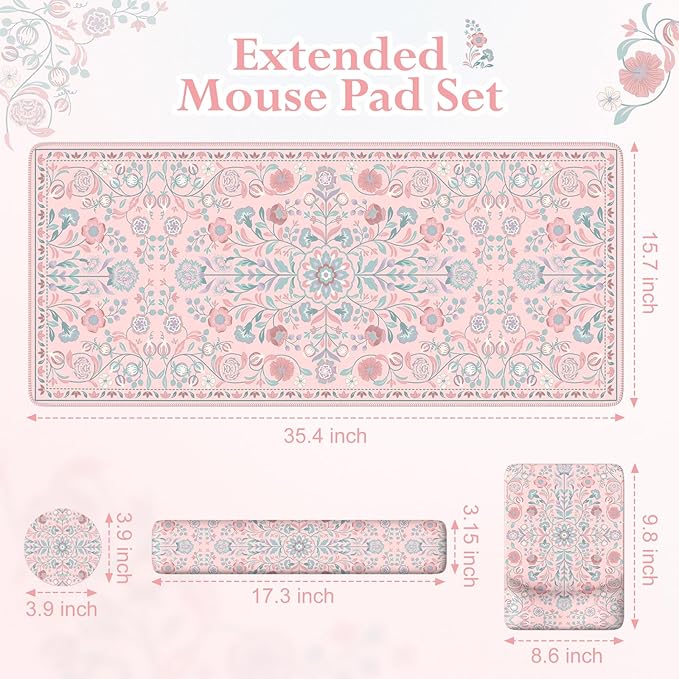 iLeadon Desk Matt for Desktop, Non Slip Base Ergonomic Mouse Pad with Wrist Rest, Wrist Pad for Keyboard, Gaming Mouse Pad Large, Anti-Fatigue Desk Mat with Wrist Support (Pink)